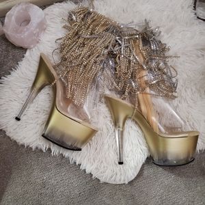 LAST1!!!Golden Pleaser silver fringe platform
